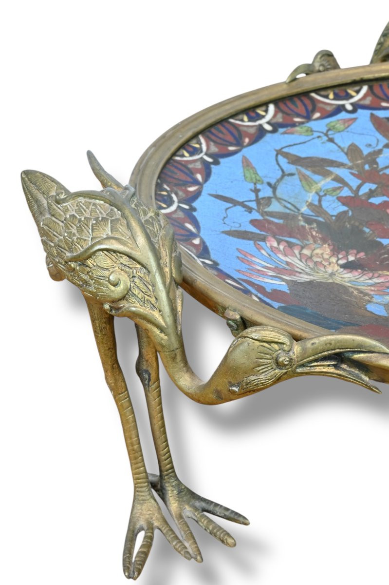 Bronze Stand With Cloisonné Centrepiece - Japan, Early 20th Century-photo-3